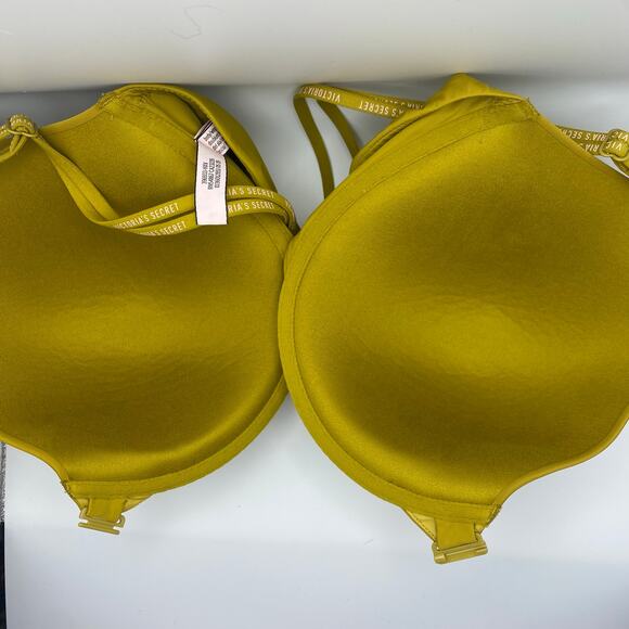 Victoria’s Secret 38DDD Mustard Yellow T-Shirt Demi Bra Logo Strap Crisscross - Picture 5 of 5